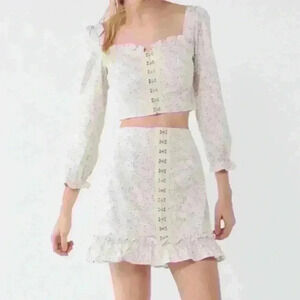 Urban Outfitters Floral Mini Skirt Eyelet Hook Front Ruffle Hem whimsygoth Y2K